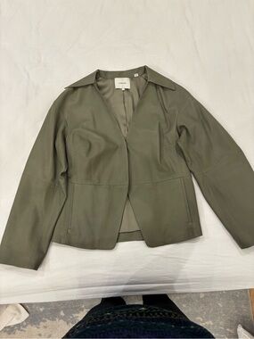 Vince Olive Green Leather Open-Front Blazer